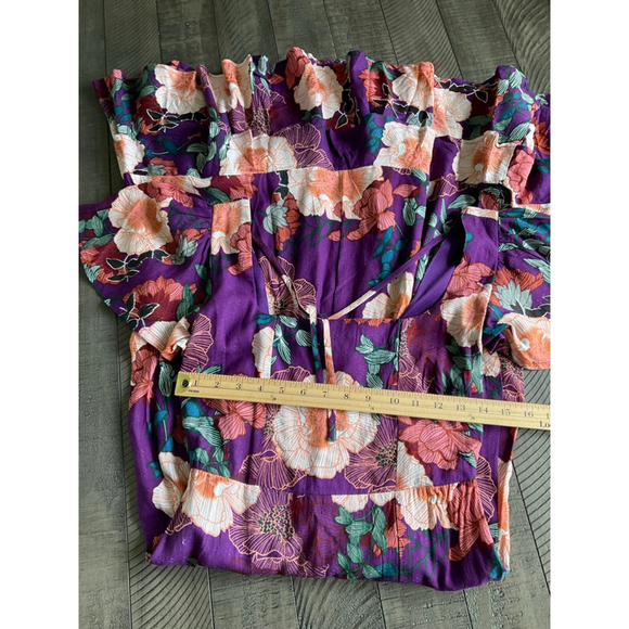 Band of the Free Floral Puff Sleeve Midi Dress Black Multi Size Small NWT Boho - Picture 5 of 9